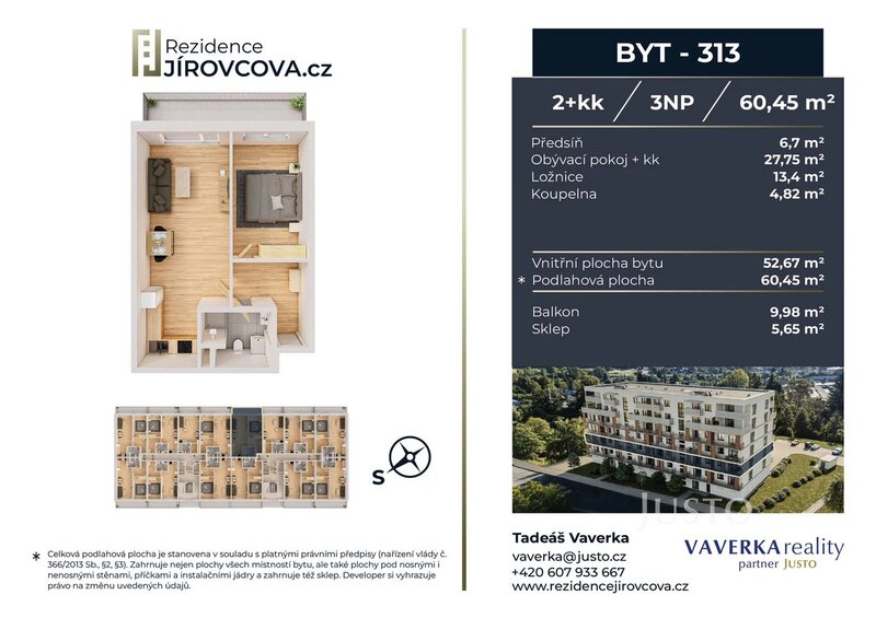 Prodej 2+kk 60 m2 + balkón 9 m2