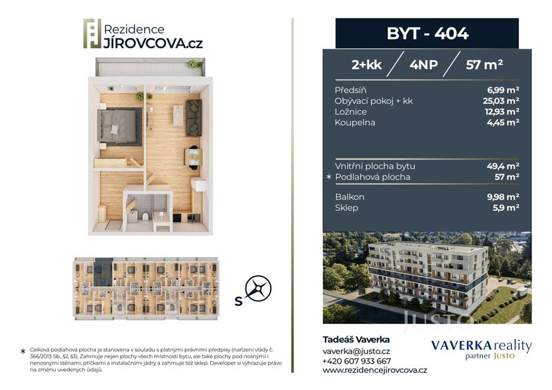 Prodej 2+kk 57 m2 + balkón 9 m2