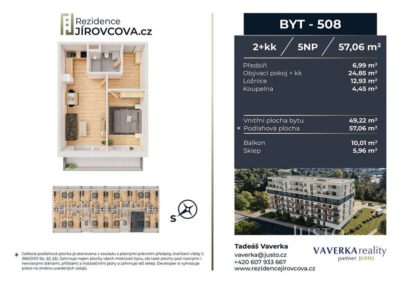 Prodej 2+kk 57 m2 + balkón 10 m2