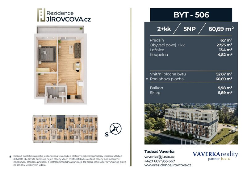 Prodej 2+kk 60 m2 + balkón 9 m2