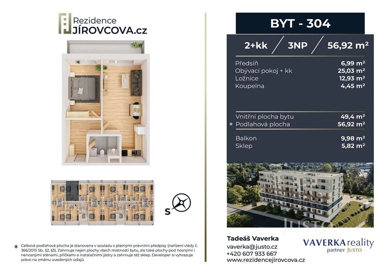 Prodej 2+kk 56 m2 + balkón 9 m2