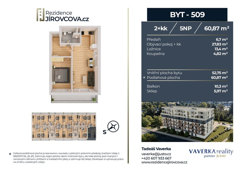 Prodej 2+kk 60 m2 + balkón 10 m2