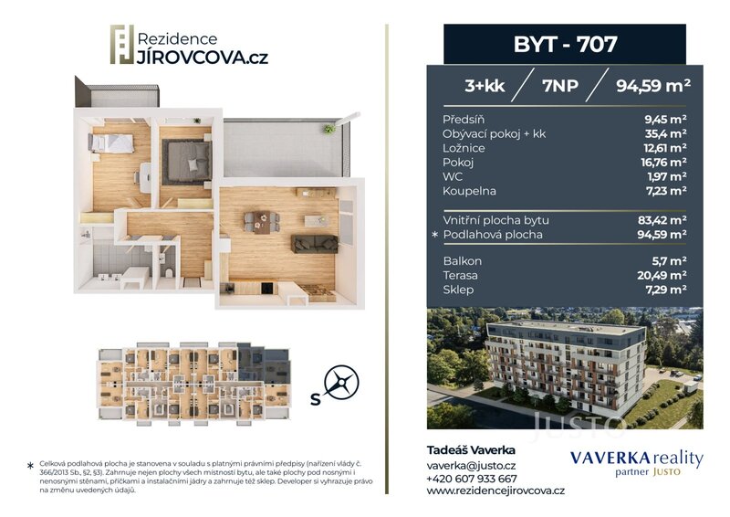 Prodej 3+kk 94 m2 + terasa 20 m2 + balkón 5 m2