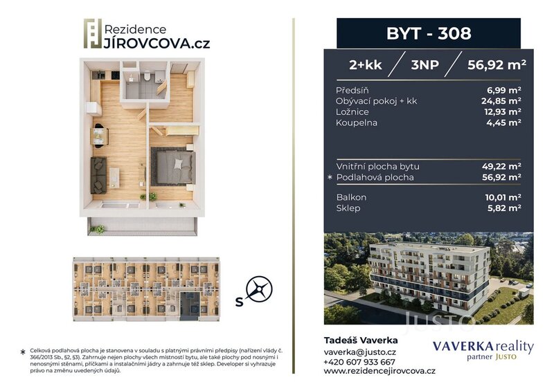 Prodej 2+kk 56 m2 + balkón 10 m2