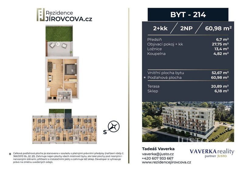 Prodej 2+kk 60 m2 + terasa 20 m2