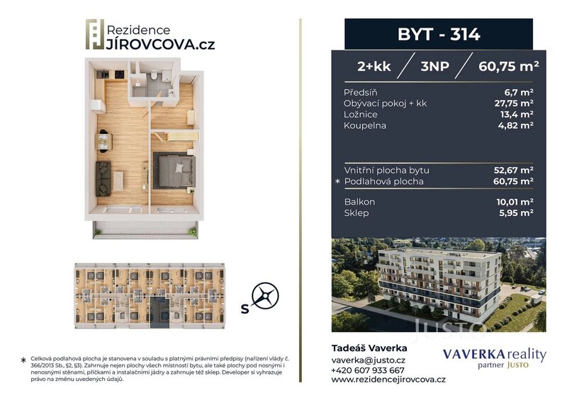 Prodej 2+kk 60 m2 + balkón 10 m2