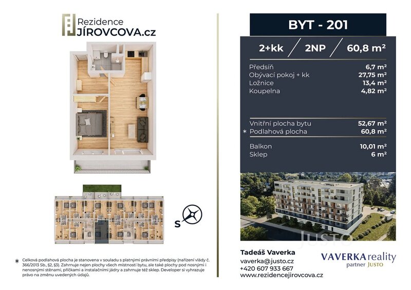 Prodej 2+kk 60 m2 + balkón 10 m2