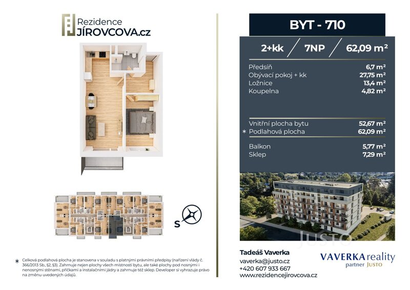 Prodej 2+kk 62 m2 + balkón 5 m2