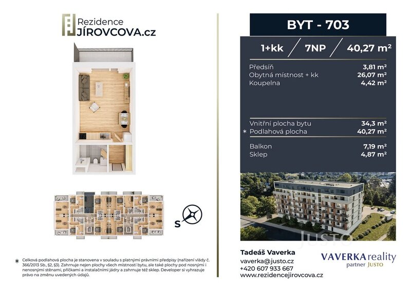Prodej 1+kk 40 m2 + balkón 7 m2