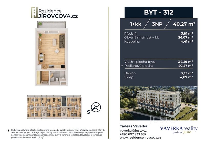 Prodej 1+kk 40 m2 + balkón 7 m2