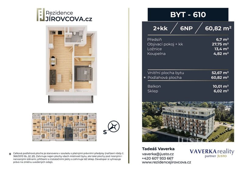 Prodej 2+kk 60 m2 + balkón 10 m2