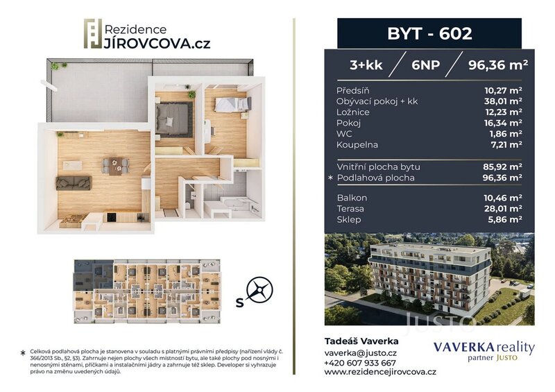 Prodej 3+kk 96 m2 + terasa 28 m2 + balkón 10 m2