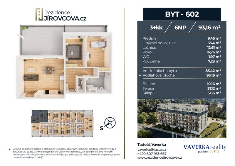 Prodej 3+kk 93 m2 + terasa 31 m2 + balkón 10 m2