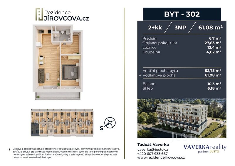 Prodej 2+kk 61 m2 + balkón 10 m2
