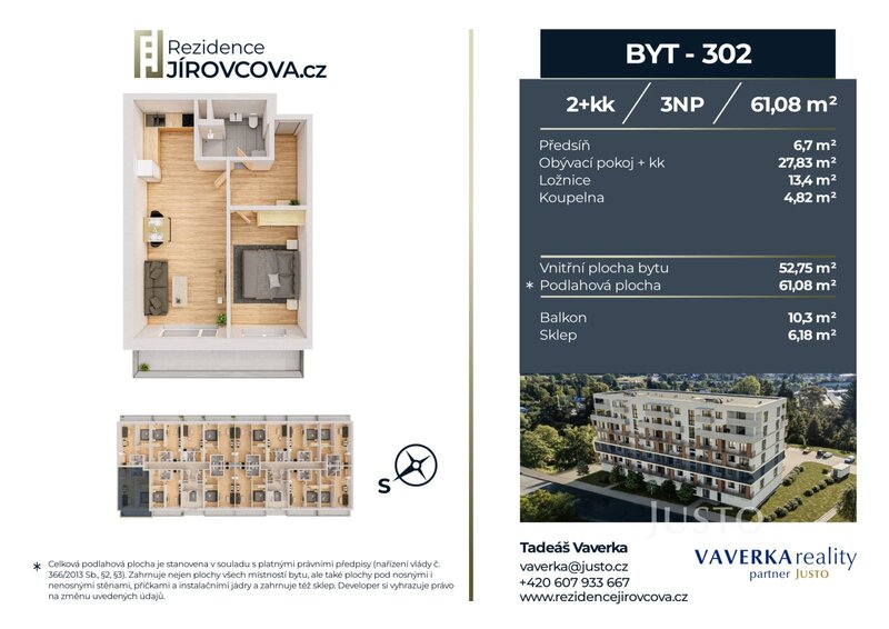 Prodej 2+kk 61 m2 + balkón 10 m2