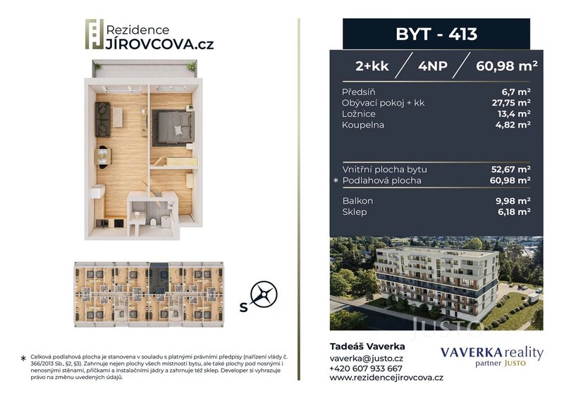 Prodej 2+kk 60 m2 + balkón 9 m2