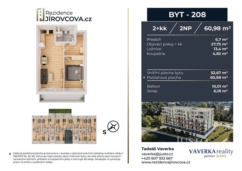 Prodej 2+kk 60 m2 + balkón 10 m2