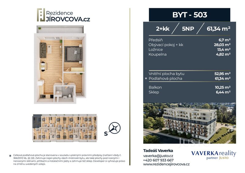 Prodej 2+kk 61 m2 + balkón 10 m2