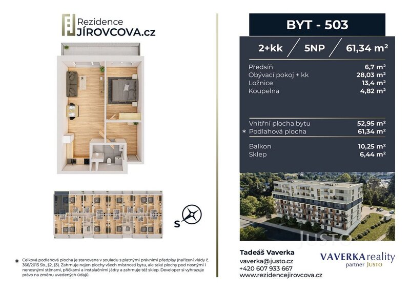 Prodej 2+kk 61 m2 + balkón 10 m2