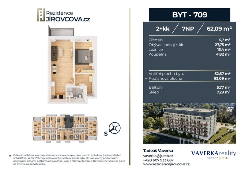 Prodej 2+kk 62 m2 + balkón 5 m2