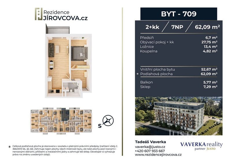 Prodej 2+kk 62 m2 + balkón 5 m2