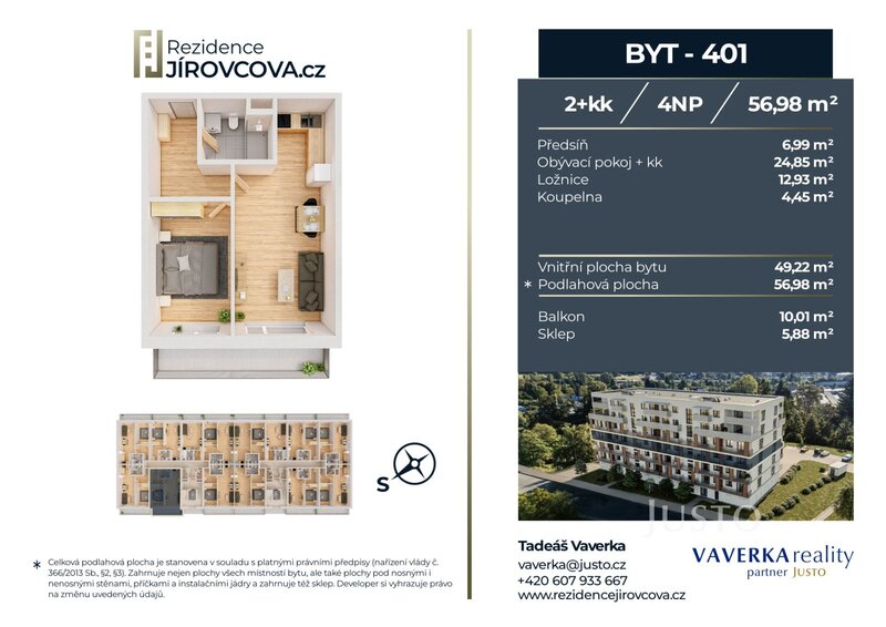 Prodej 2+kk 56 m2 + balkón 10 m2