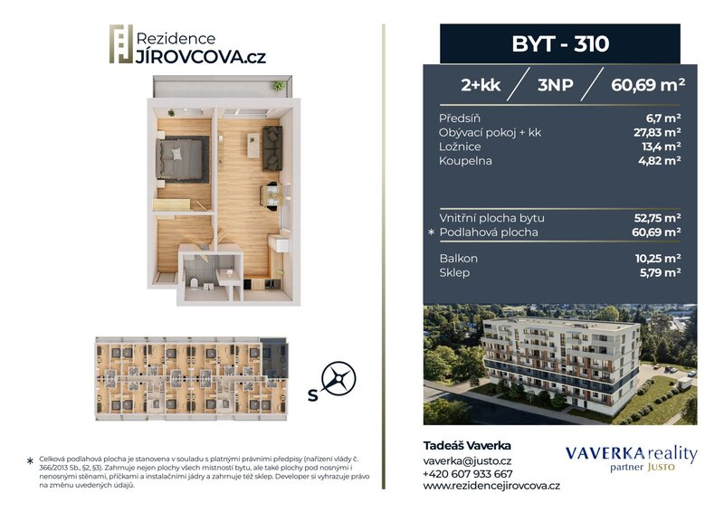 Prodej 2+kk 60 m2 + balkón 10 m2