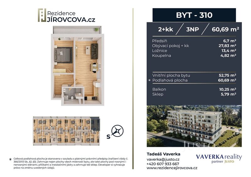 Prodej 2+kk 60 m2 + balkón 10 m2