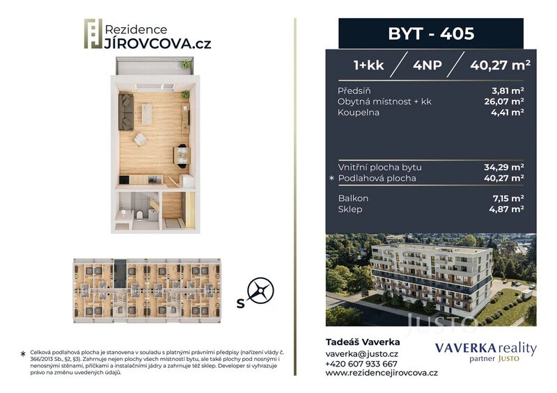 Prodej 1+kk 40 m2 + balkón 7 m2