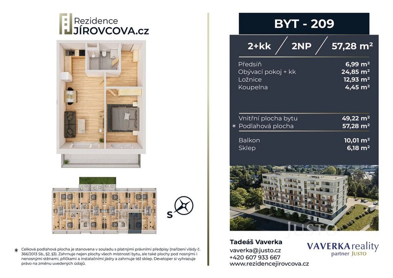 Prodej 2+kk 57 m2 + balkón 10 m2