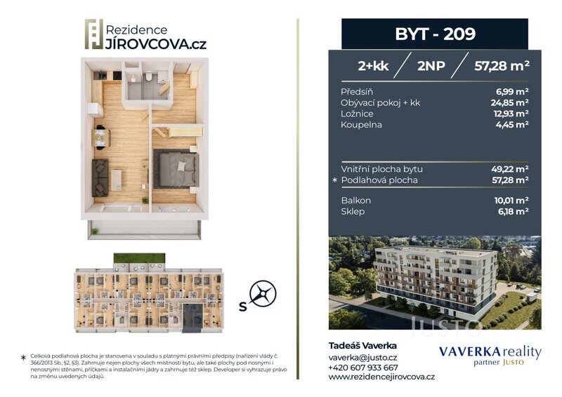 Prodej 2+kk 57 m2 + balkón 10 m2