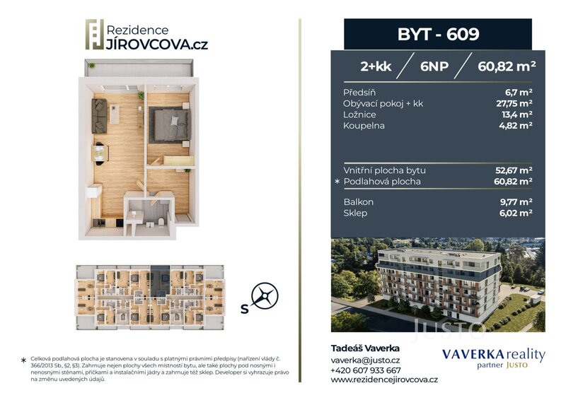 Prodej 2+kk 60 m2 + balkón 9 m2