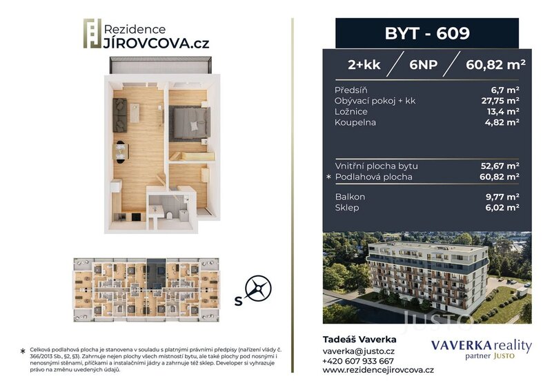 Prodej 2+kk 60 m2 + balkón 9 m2