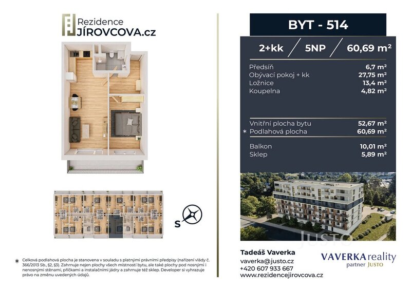 Prodej 2+kk 60 m2 + balkón 10 m2