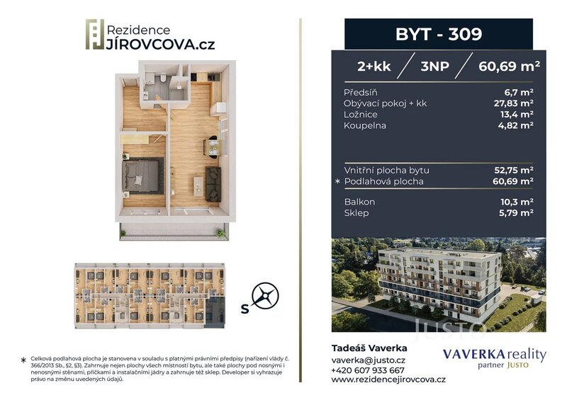 Prodej 2+kk 60 m2 + balkón 10 m2
