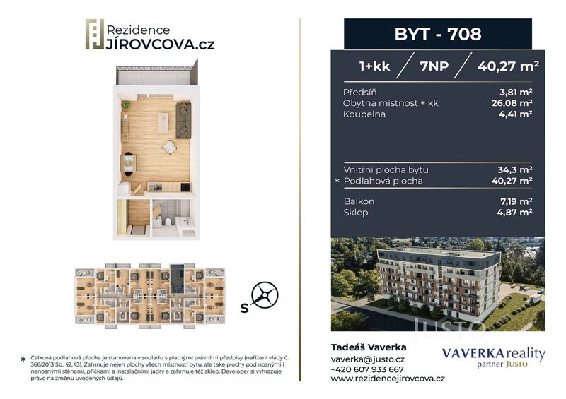 Prodej 1+kk 40 m2 + balkón 7 m2