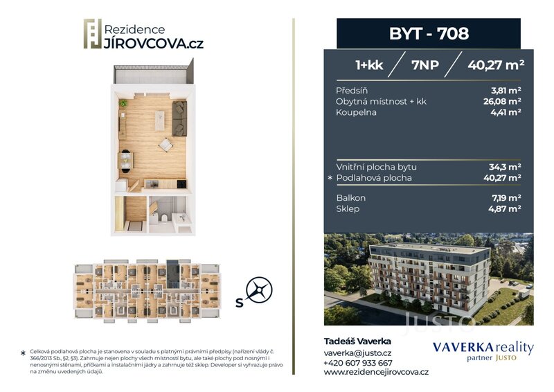 Prodej 1+kk 40 m2 + balkón 7 m2