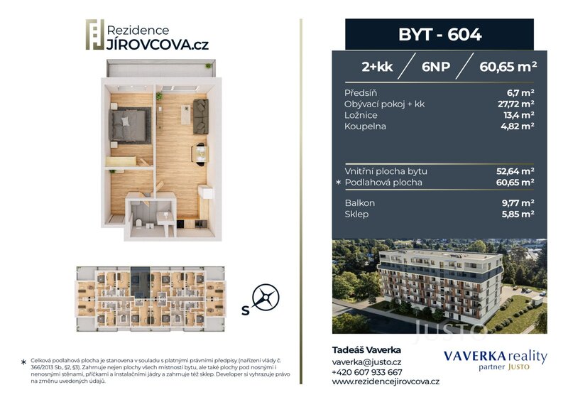 Prodej 2+kk 60 m2 + balkón 9 m2