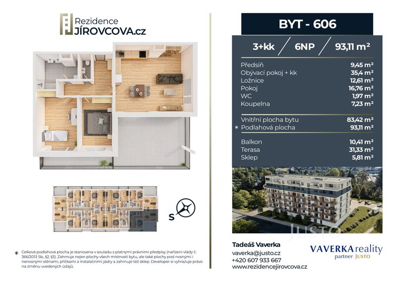 Prodej 3+kk 93 m2 + terasa 31 m2 + balkón 10 m2