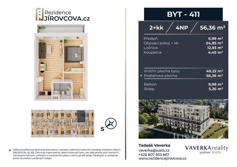 Prodej 2+kk 56 m2 + balkón 9 m2