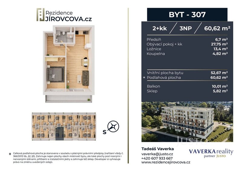 Prodej 2+kk 60 m2 + balkón 10 m2