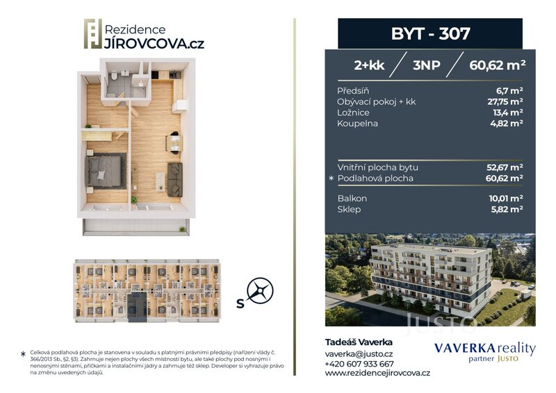 Prodej 2+kk 60 m2 + balkón 10 m2