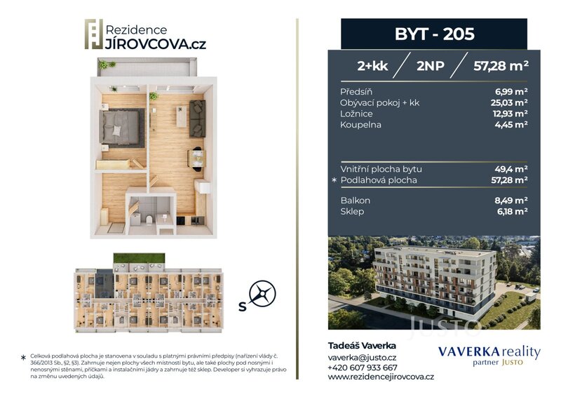 Prodej 2+kk 57 m2 + balkón 8 m2