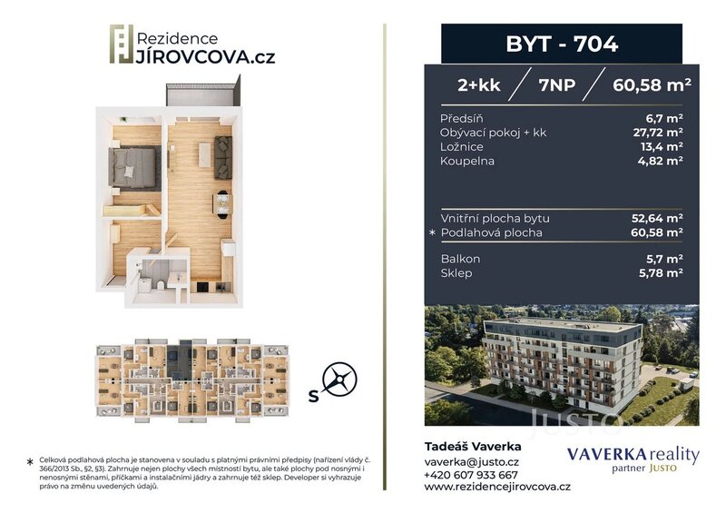 Prodej 2+kk 60 m2 + balkón 5 m2
