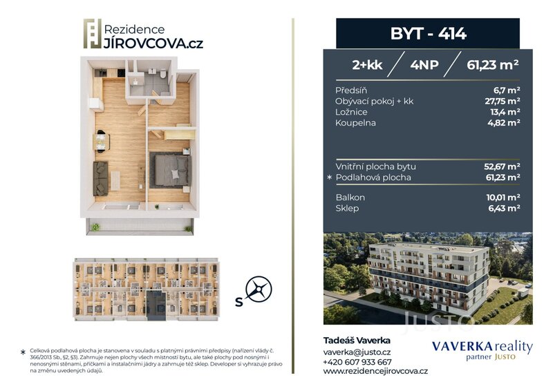 Prodej 2+kk 61 m2 + balkón 10 m2