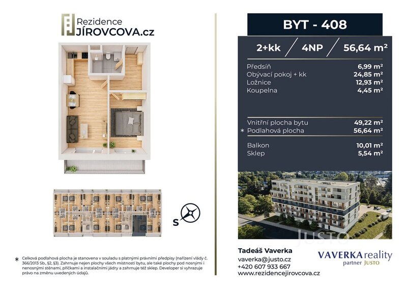 Prodej 2+kk 56 m2 + balkón 10 m2