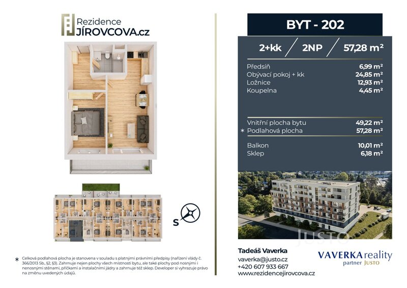 Prodej 2+kk 57 m2 + balkón 10 m2