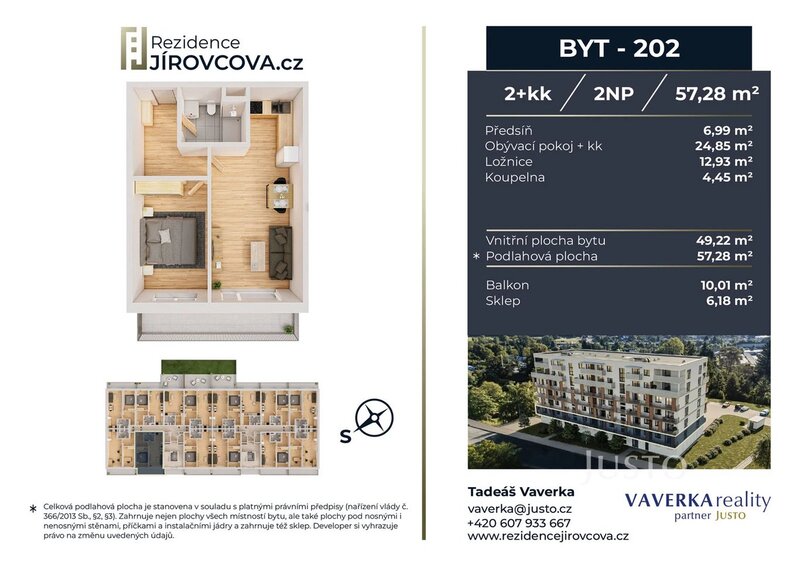 Prodej 2+kk 57 m2 + balkón 10 m2