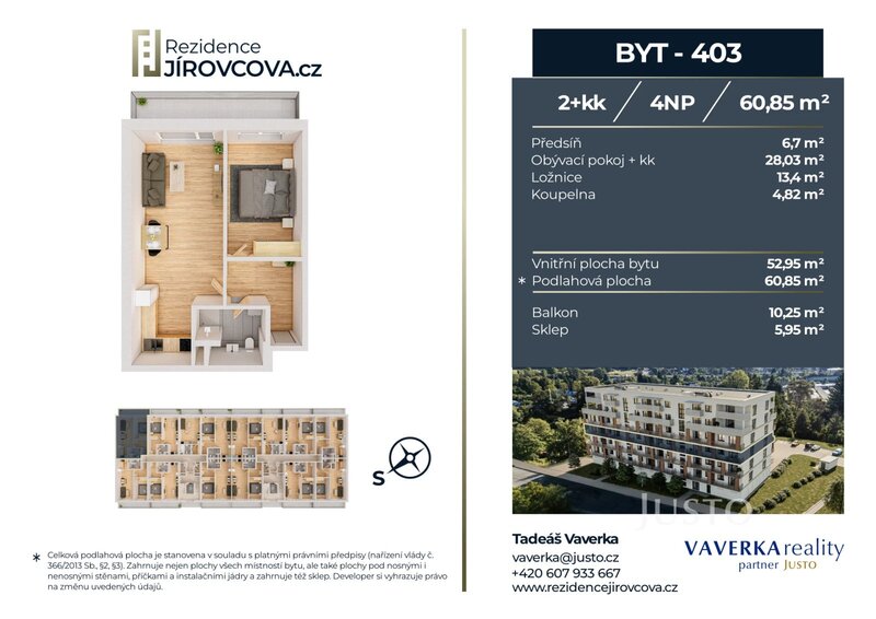 Prodej 2+kk 60 m2 + balkón 10 m2