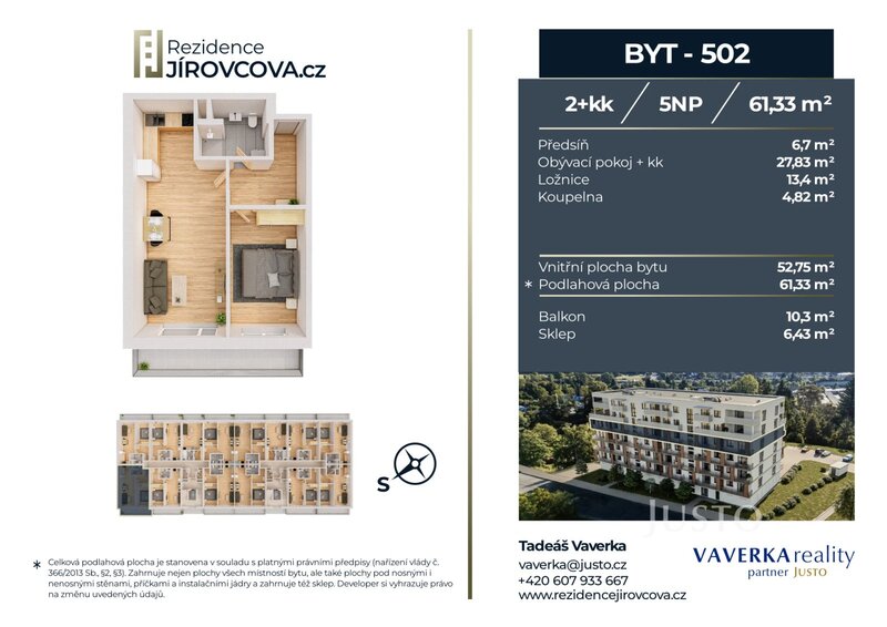 Prodej 2+kk 61 m2 + balkón 10 m2